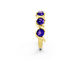 Yellow gold Five-Stone Round Tanzanite Wave Band with Shared Prong Setting_8