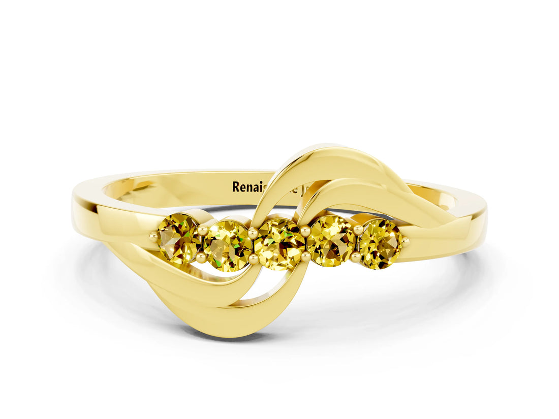 Yellow gold Five-Stone Round Yellow Sapphire Crossover Band with Prong Setting_18