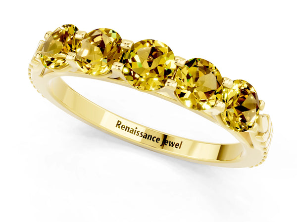 Yellow gold Five-Stone Round Yellow Sapphire Prong-Set Band