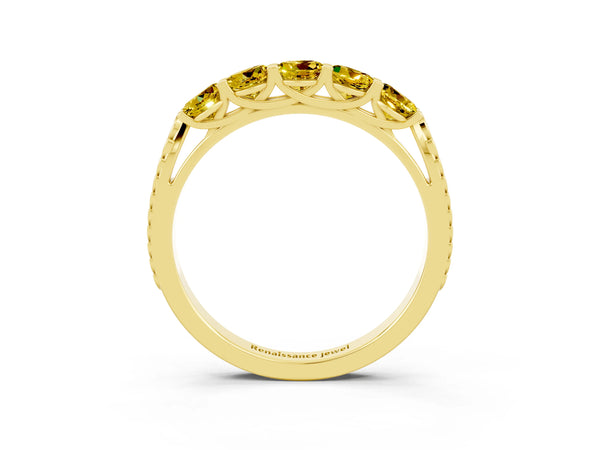Yellow gold Five-Stone Round Yellow Sapphire Prong-Set Band