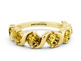 Yellow gold Five-Stone Round Yellow Sapphire Wave Band with Shared Prong Setting_6