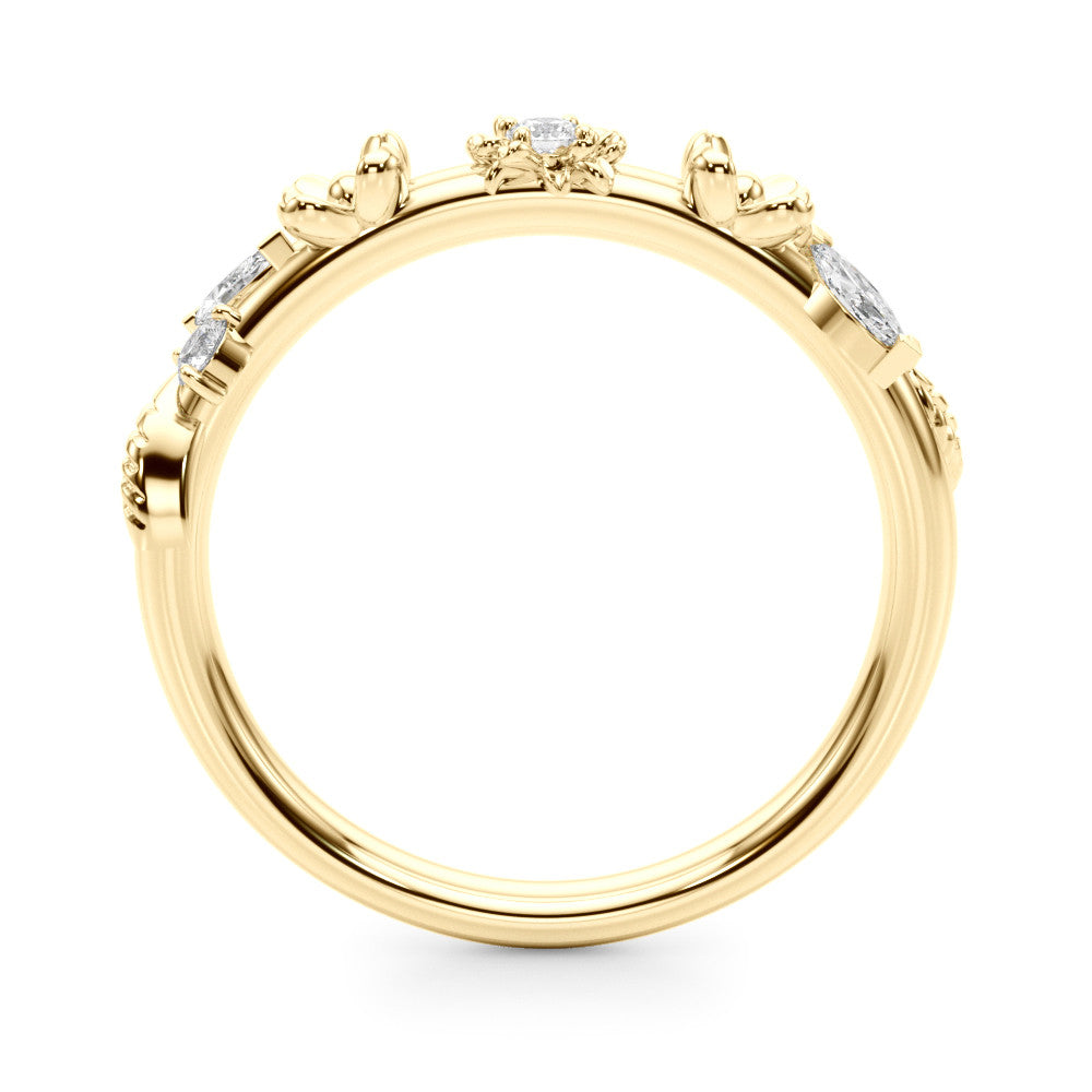 Yellow gold Floral Diamond Band with Round and Marquise Stones, White Gold, Prong Setting 1