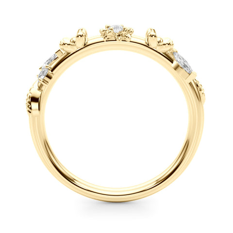 Yellow gold Floral Diamond Band with Round and Marquise Stones, White Gold, Prong Setting 1