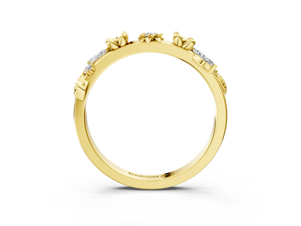 Yellow gold Floral Diamond Band with Round and Marquise Stones, White Gold, Prong Setting