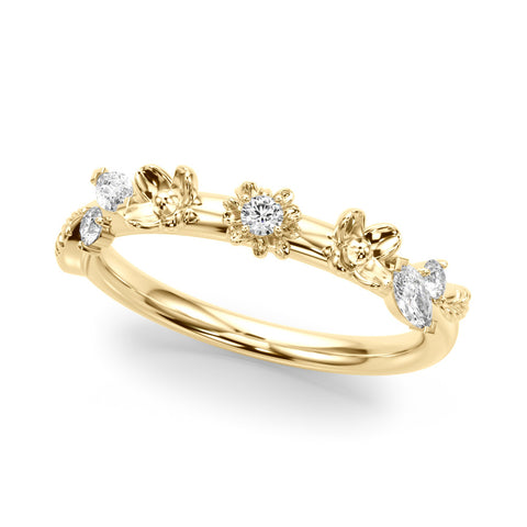Yellow gold Floral Diamond Band with Round and Marquise Stones, White Gold, Prong Setting