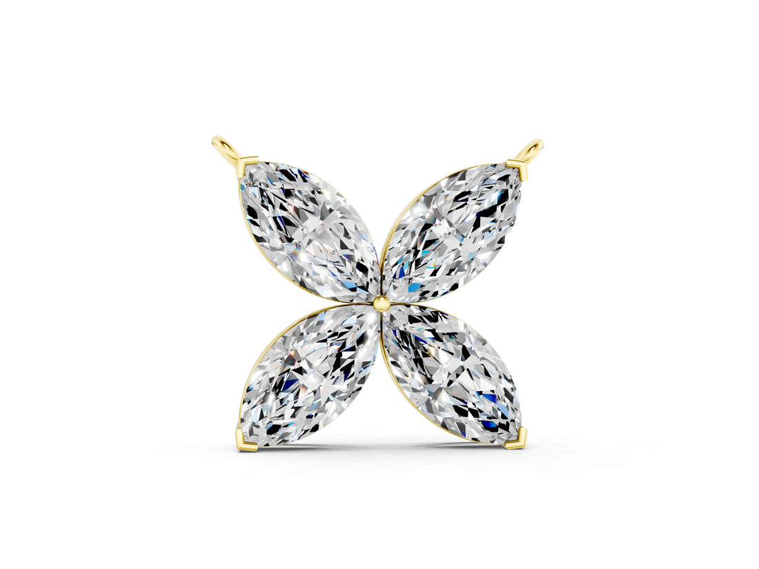 Yellow gold Four-Prong Marquise Diamond Flower Pendant_29