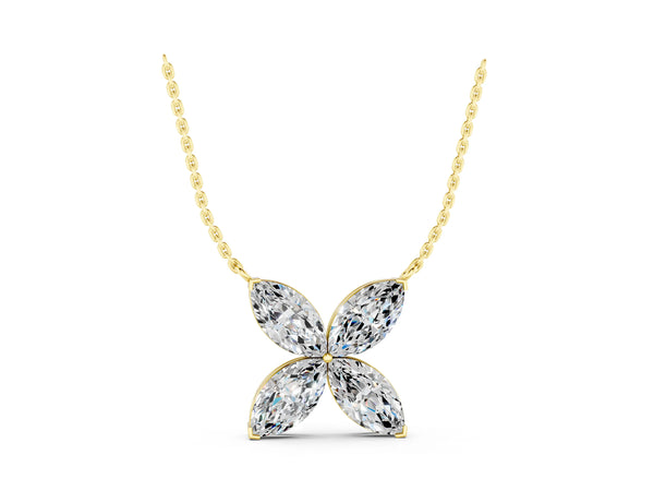 Yellow gold Four-Prong Marquise Diamond Flower Pendant