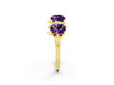 Yellow gold Four-Stone Elongated Cushion Amethyst Band with Nature-Inspired Prong Setting_8