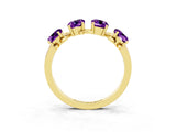 Yellow gold Four-Stone Elongated Cushion Amethyst Band with Nature-Inspired Prong Setting_9