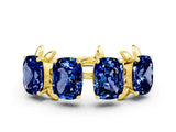 Yellow gold Four-Stone Elongated Cushion Blue Sapphire Band with Nature-Inspired Prong Setting_6