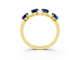 Yellow gold Four-Stone Elongated Cushion Blue Sapphire Band with Nature-Inspired Prong Setting_9