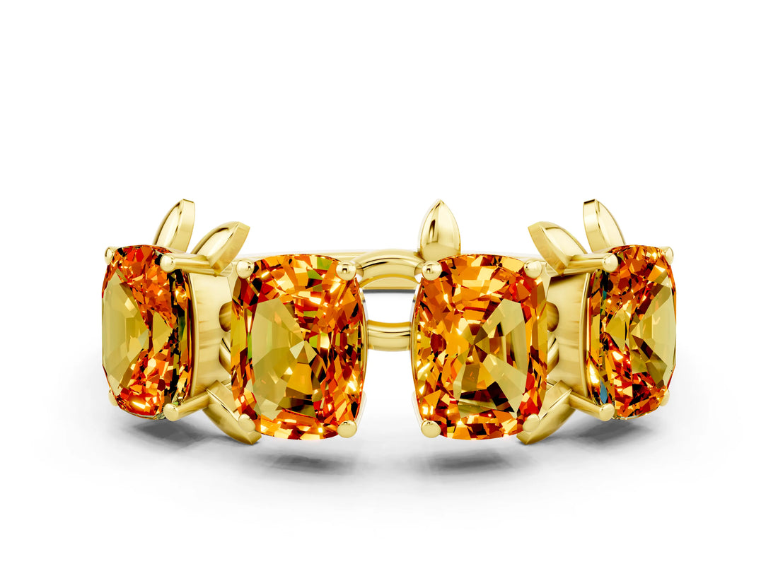 Yellow gold Four-Stone Elongated Cushion Citrine Band with Nature-Inspired Prong Setting_6
