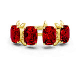 Yellow gold Four-Stone Elongated Cushion Ruby Band with Nature-Inspired Prong Setting_6