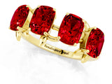 Yellow gold Four-Stone Elongated Cushion Ruby Band with Nature-Inspired Prong Setting_7