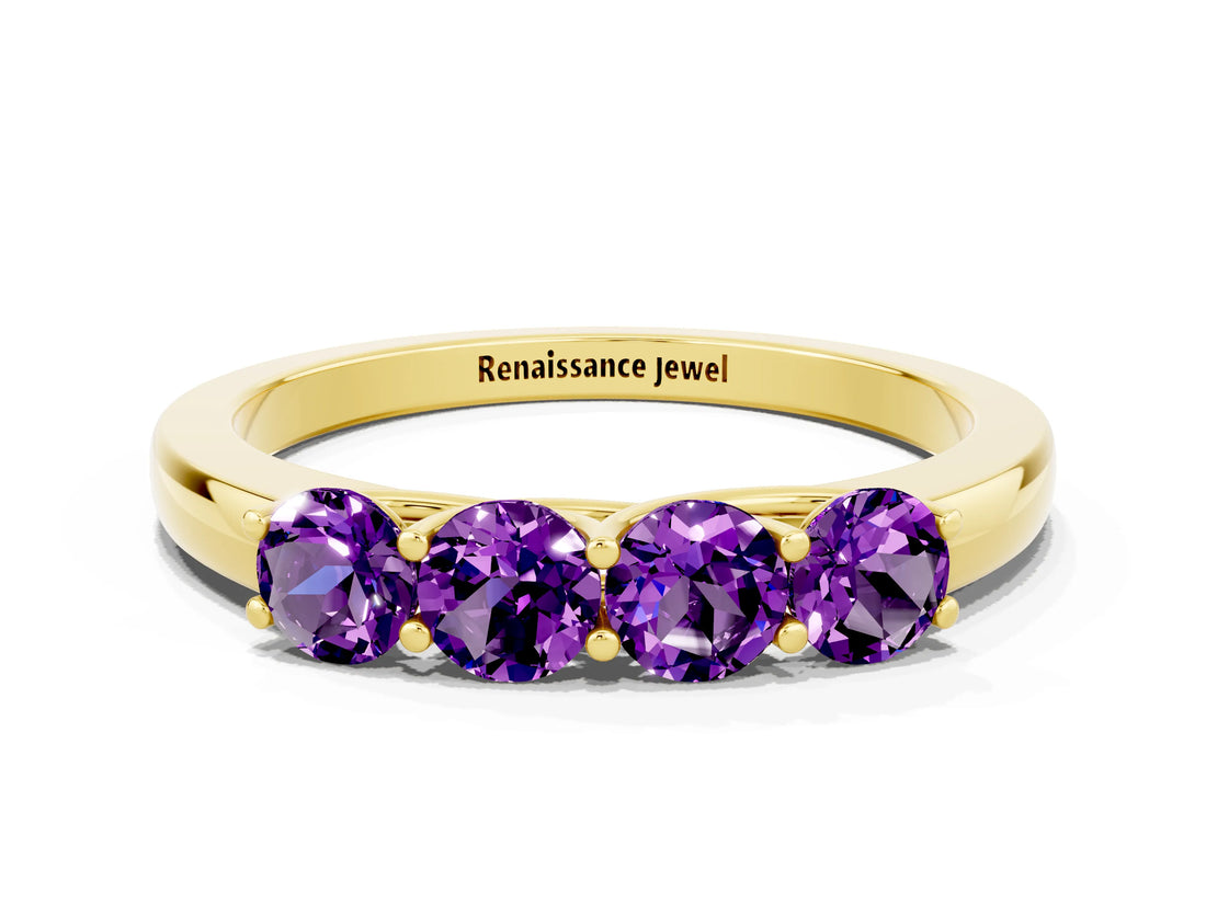 Yellow gold Four-Stone Round Amethyst Prong-Set Band_18
