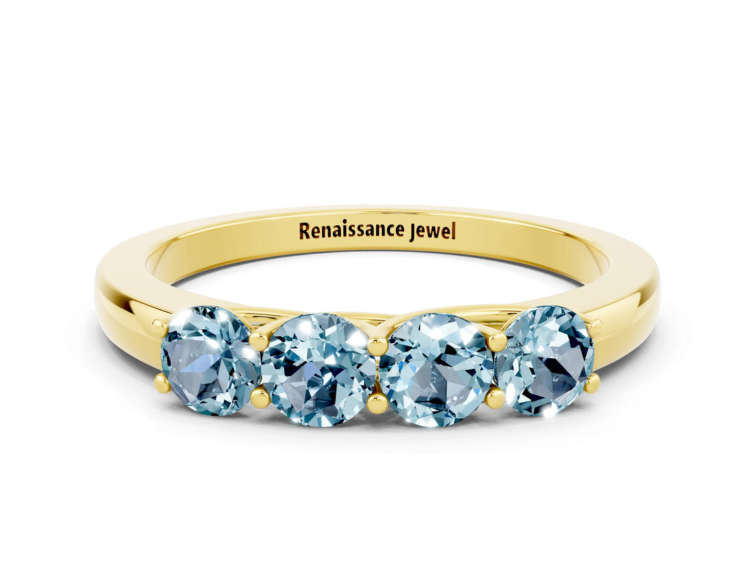 Yellow gold Four-Stone Round Aquamarine Prong-Set Band_18