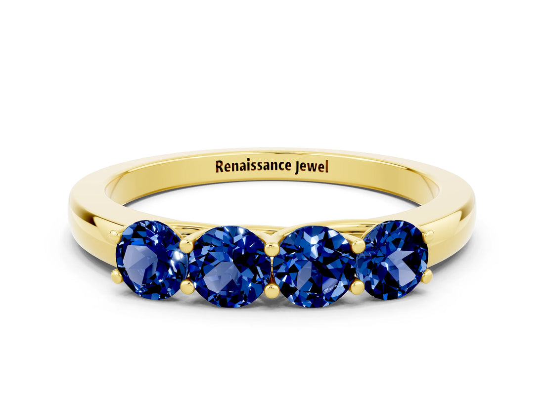 Yellow gold Four-Stone Round Blue Sapphire Prong-Set Band_18