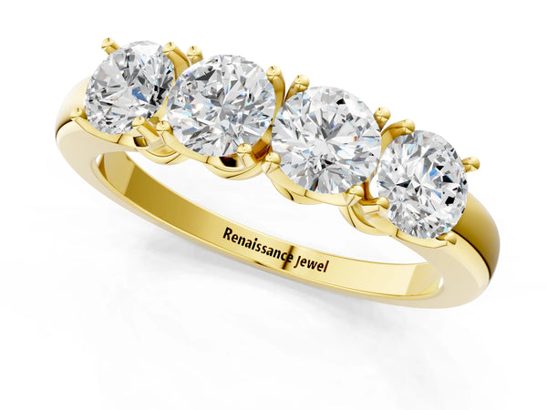 Yellow gold Four-Stone Round Cut Diamond Prong-Set White Gold Band