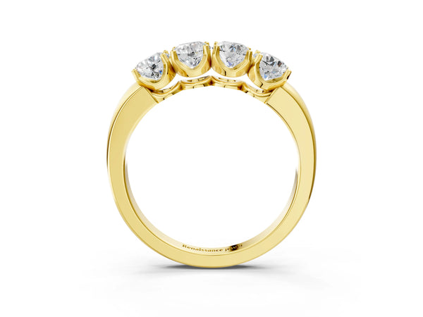 Yellow gold Four-Stone Round Cut Diamond Prong-Set White Gold Band