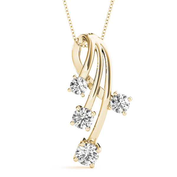 Yellow gold Four-Stone Round Diamond Prong-Set Pendant