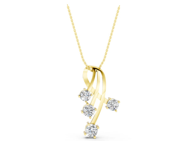 Yellow gold Four-Stone Round Diamond Prong-Set Pendant