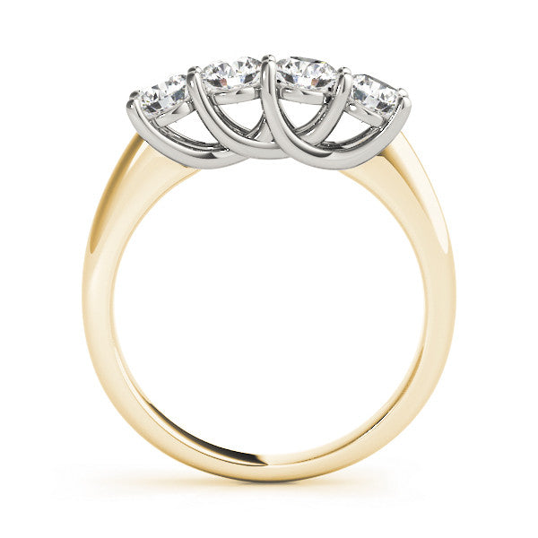 Yellow gold Four-Stone Round Diamond Prong-Set White Gold Band 1