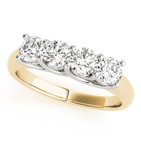Yellow gold Four-Stone Round Diamond Prong-Set White Gold Band