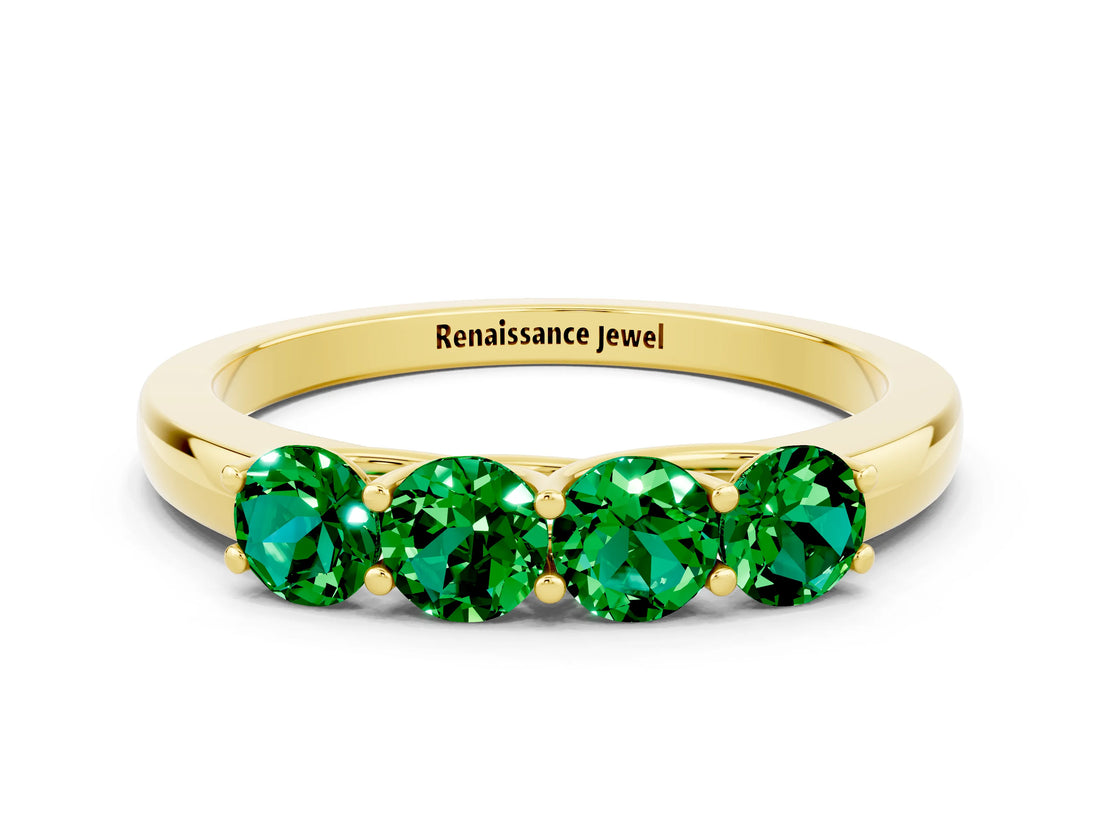 Yellow gold Four-Stone Round Emerald Prong-Set Band_18