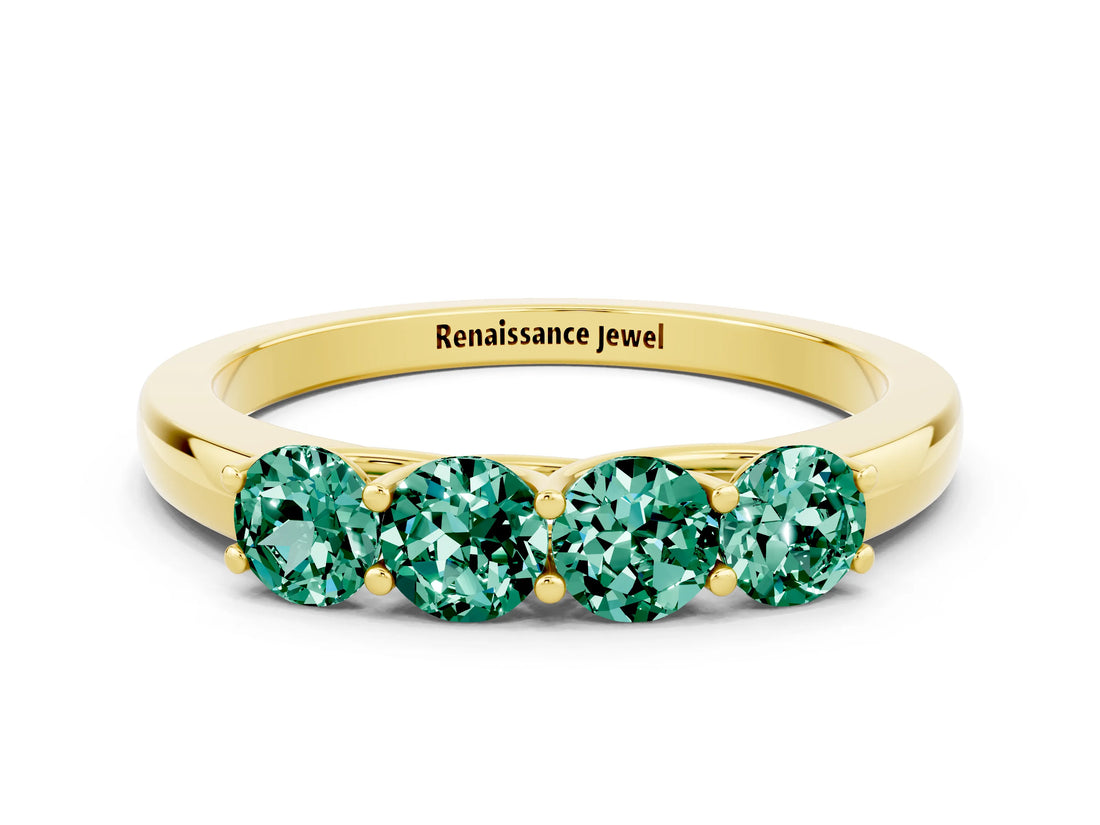 Yellow gold Four-Stone Round Green Sapphire Prong-Set Band_18