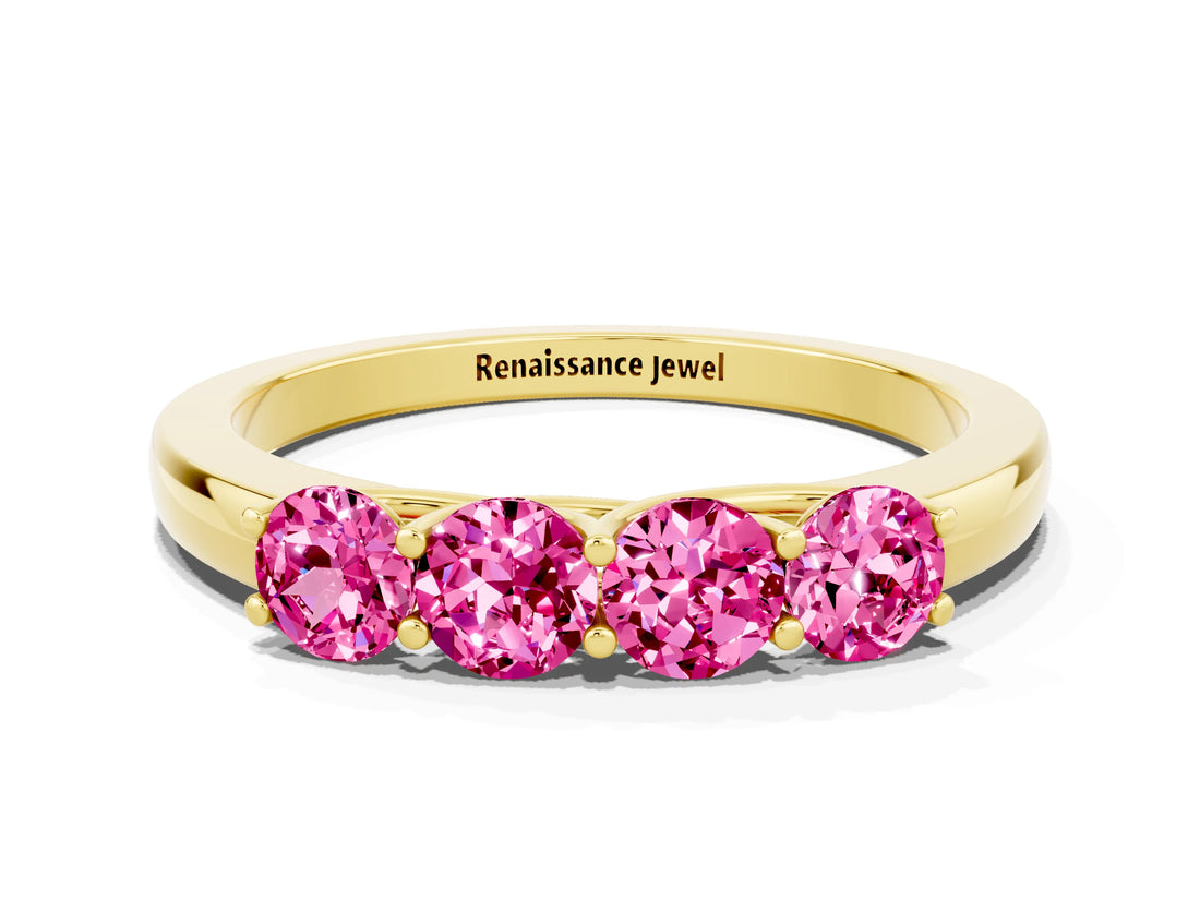 Yellow gold Four-Stone Round Pink Sapphire Prong-Set Band_18