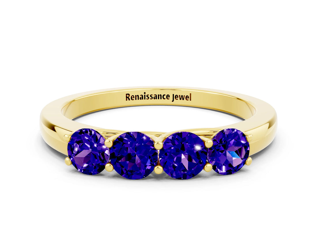 Yellow gold Four-Stone Round Tanzanite Prong-Set Band_18