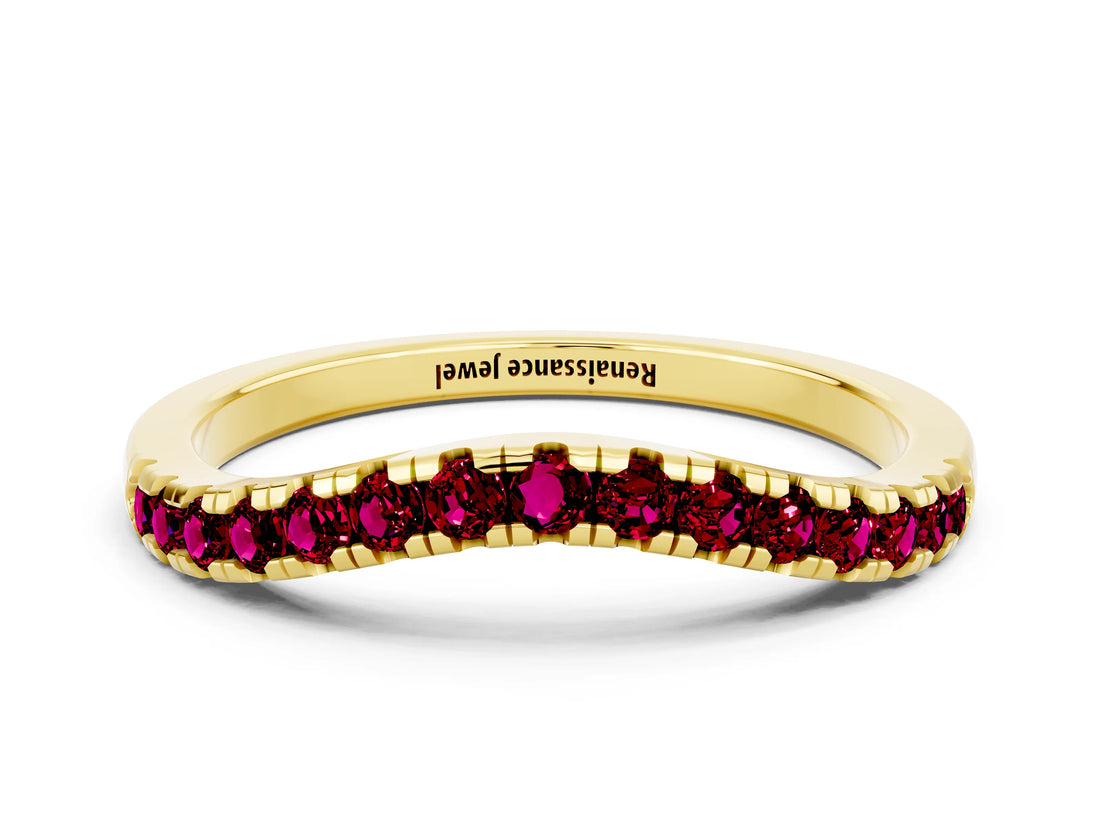 Yellow gold Garnet Pavé Curved Wedding Band_6