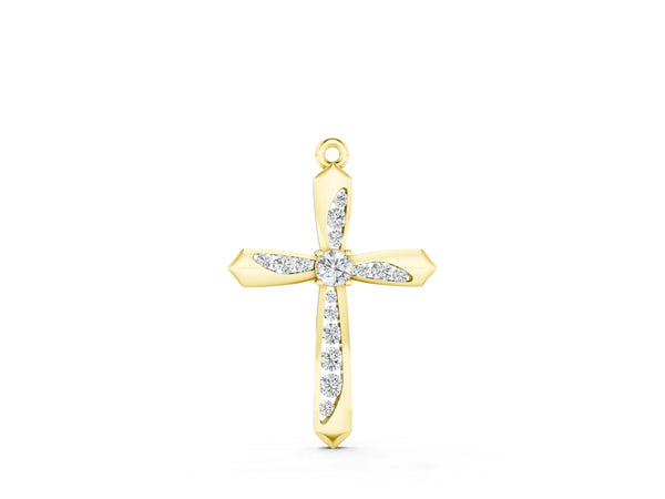 Yellow gold Gold Cross Pendant with Round Cut Stones and Prong Setting