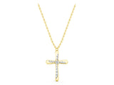 Yellow gold Gold Cross Pendant with Round Cut Stones and Prong Setting_35