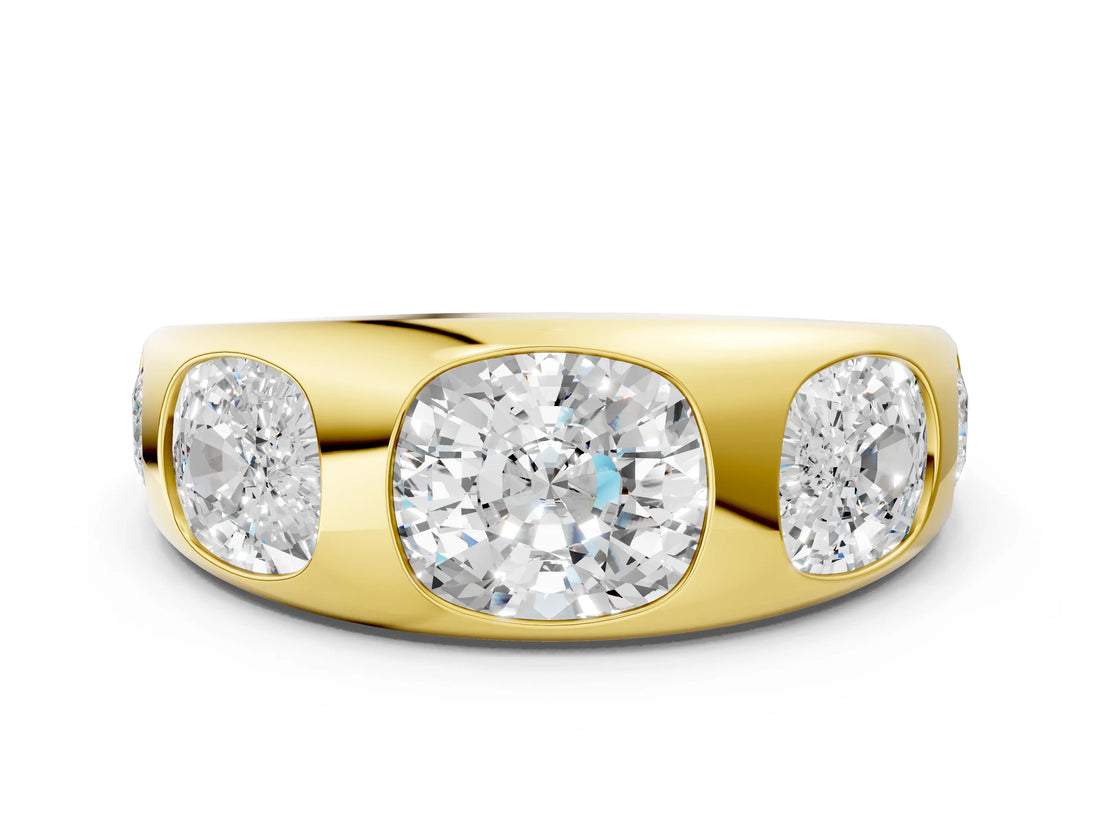Yellow gold Graduated Cushion Diamond Five-Stone Mens Band