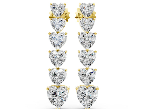 Yellow gold Graduated Heart Diamond Linear Drop Earrings