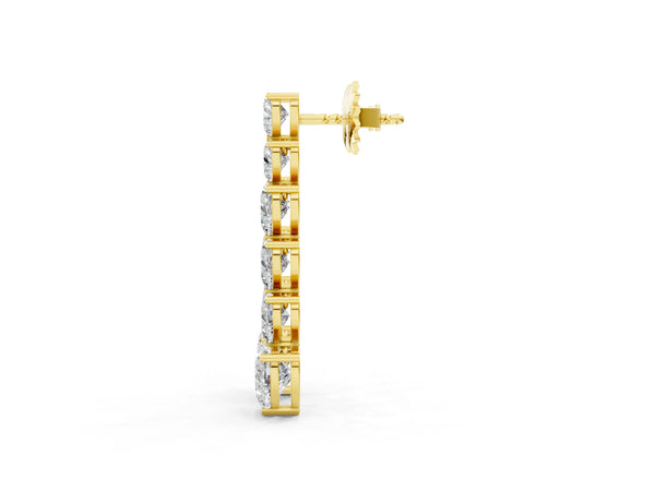 Yellow gold Graduated Heart Diamond Linear Drop Earrings