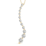 Yellow gold Graduated Round Diamond Curved Bar Pendant with Prong Setting