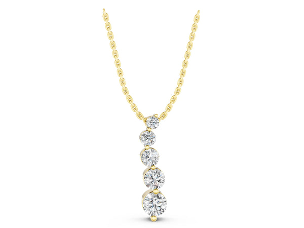 Yellow gold Graduated Round Diamond Prong Set Pendant