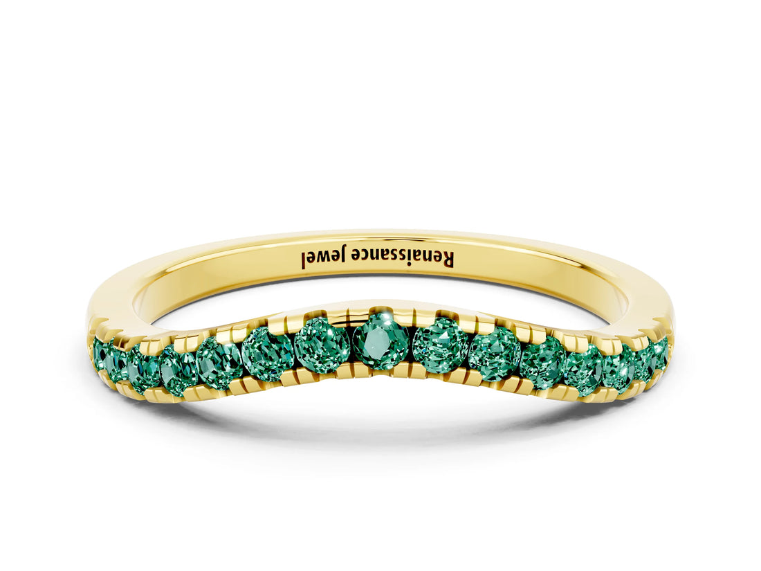 Yellow gold Green Sapphire Pavé Curved Wedding Band_6