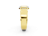 Yellow gold Half-Bezel Emerald Cut Diamond Mens Ring with Channel-Set Round Shoulders_20
