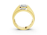 Yellow gold Half-Bezel Emerald Cut Diamond Mens Ring with Channel-Set Round Shoulders_21