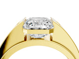 Yellow gold Half-Bezel Emerald Cut Diamond Mens Ring with Channel-Set Round Shoulders_22