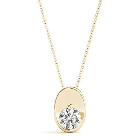 Yellow gold Half Bezel Round Cut Diamond Pendant