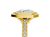 Yellow gold Halo Asscher-Cut Diamond Pave Band Milgrain Prong Setting Ring_63