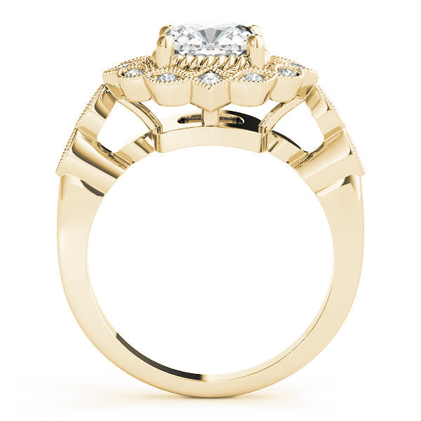Yellow gold Halo Cushion Cut Diamond Milgrain Band with Four-Prong Setting 2