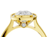 Yellow gold Halo Cushion-Cut Diamond Pave Band Milgrain Prong Setting Ring_59
