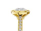 Yellow gold Halo Cushion-Cut Diamond Pave Band Milgrain Prong Setting Ring_60