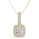 Yellow gold Halo Cushion Cut Diamond Pendant with Four-Prong Setting