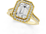 Yellow gold Halo Emerald-Cut Diamond Pave Band Milgrain Prong Setting Ring_56
